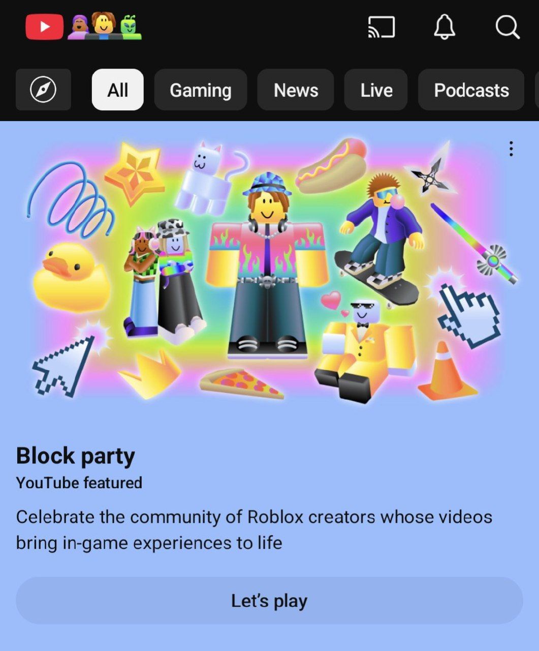 YouTube отмечает триллион просмотров контента по Roblox, изменив логотип