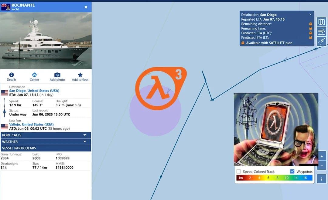 Яхта Гейба Ньюэлла нарисовала "лямбду" перед Summer Game Fest — фанаты ждут Half-Life 3
