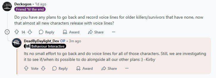 Разработчики Dead by Daylight планируют добавить реплики для старых персонажей