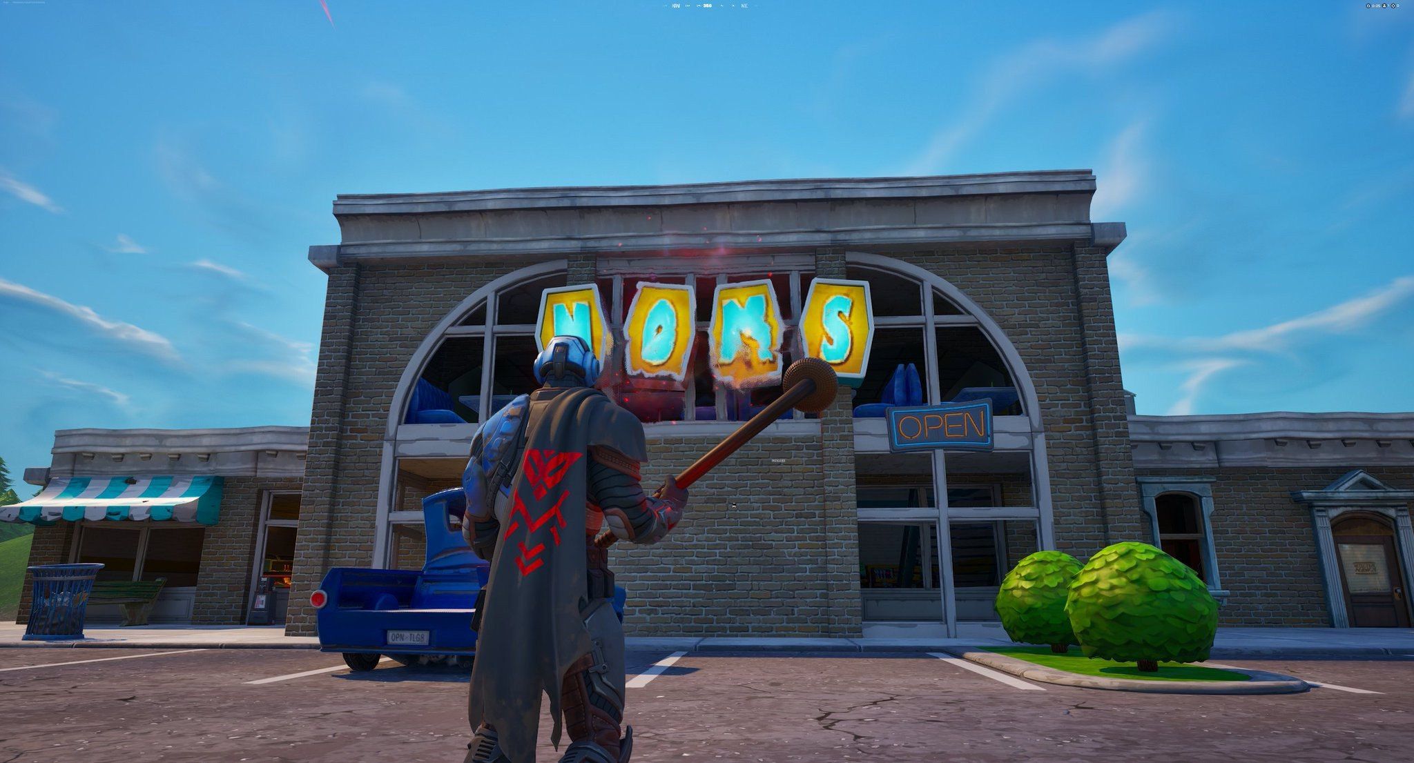 Новые изменения в Fortnite: появление красного разлома у вывески «NOMS»