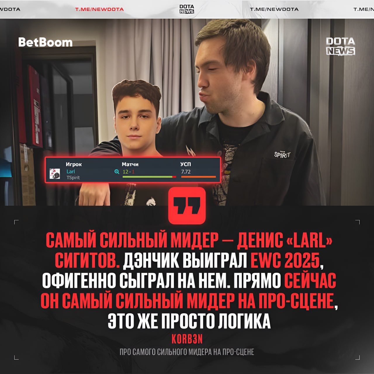 LARL признан лучшим мидером на профессиональной сцене Dota 2 по версии Korb3n