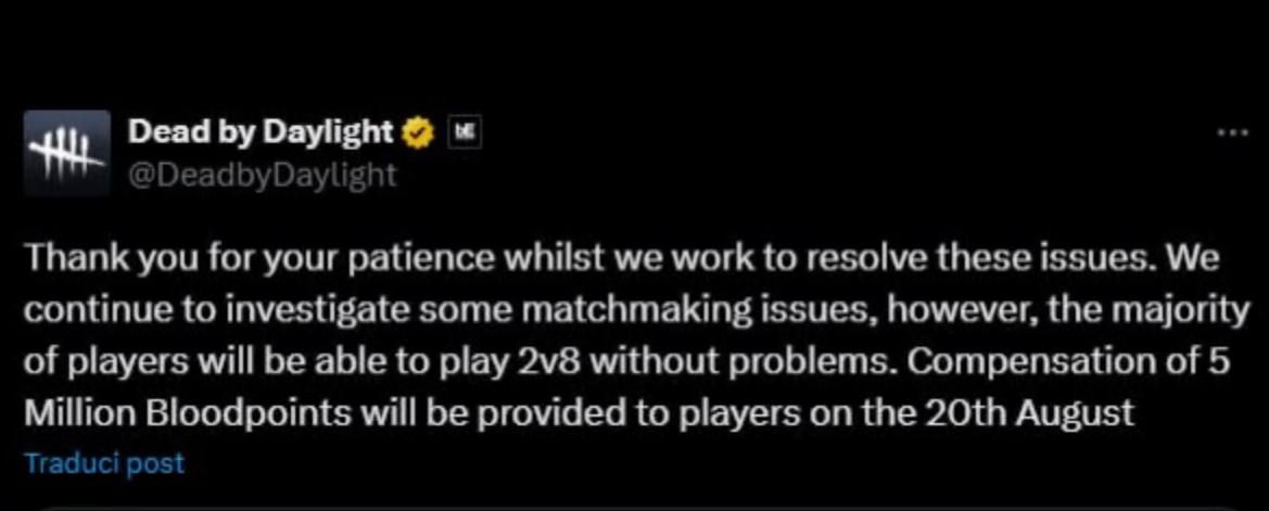 Dead by Daylight компенсирует игрокам проблемы с серверами