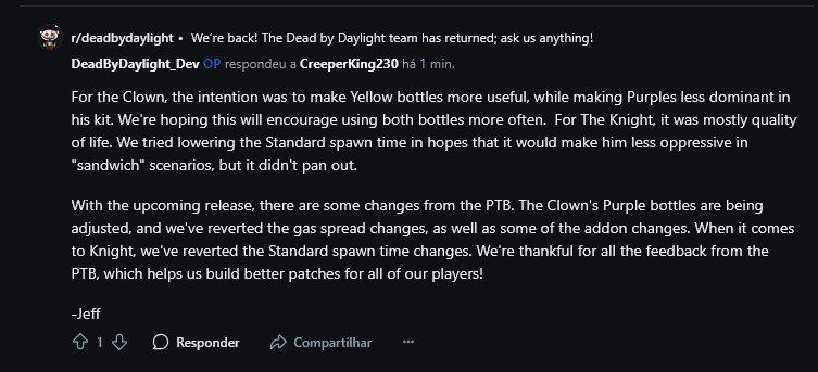 Частичный откат изменений Клоуна и Рыцаря в Dead by Daylight с ПБТ 9.1.0