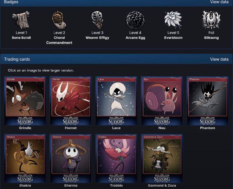 Hollow Knight: Silksong получила коллекционные карточки и значки в Steam