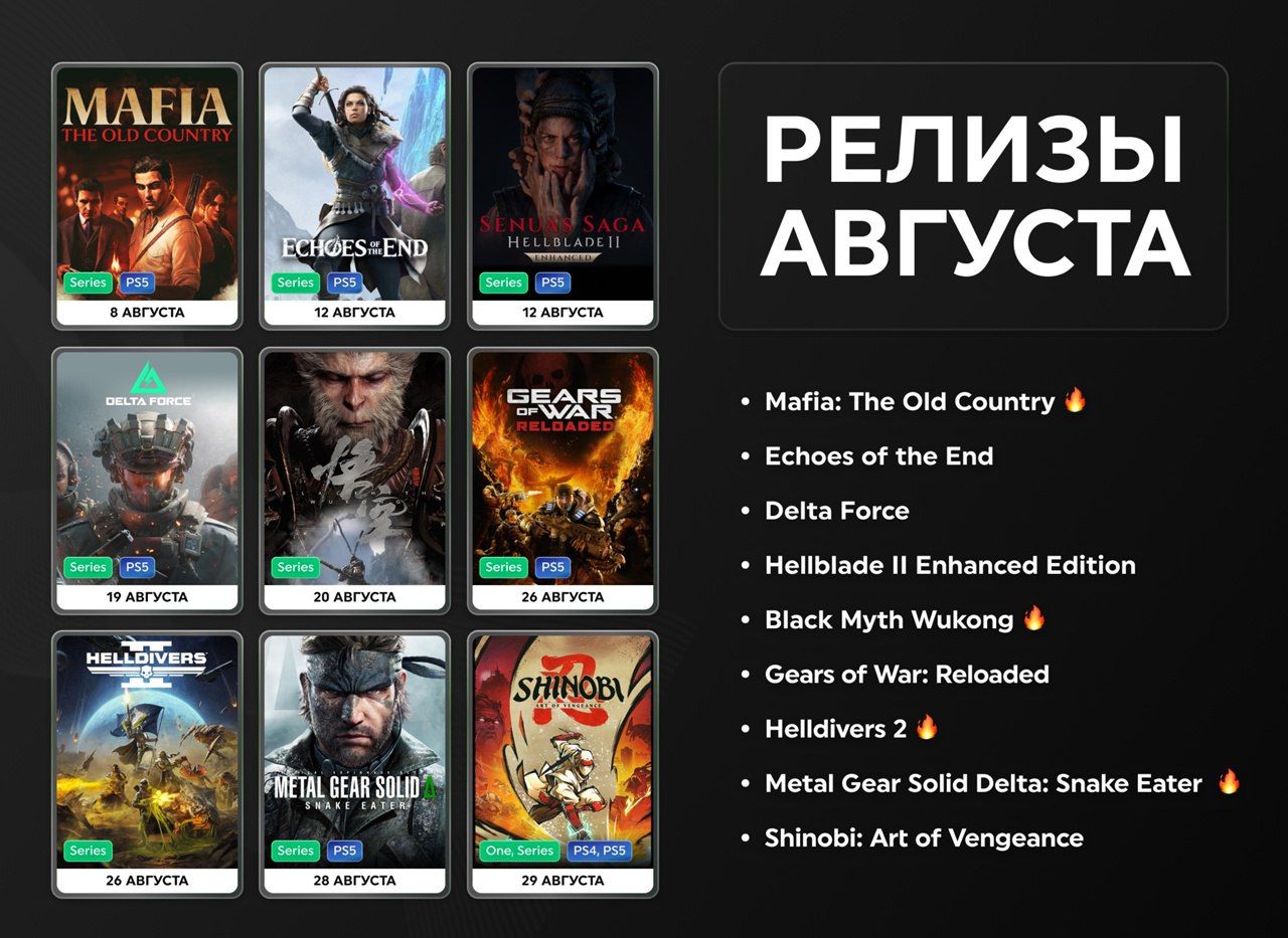 Август 2024: жаркие релизы и обмен эксклюзивами между Sony и Microsoft