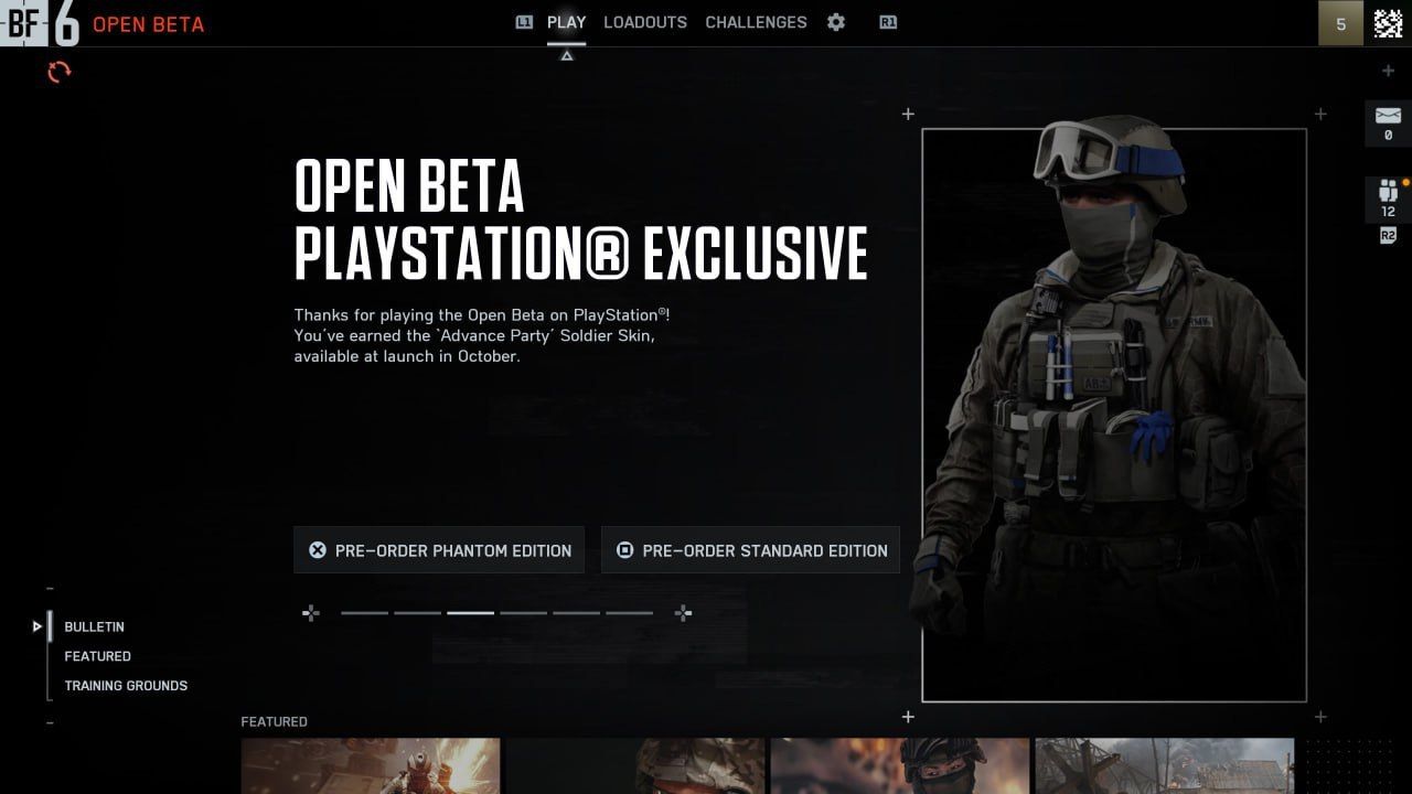 Пользователи PS5 получат эксклюзивный скин за участие в бета-тестировании Battlefield 6