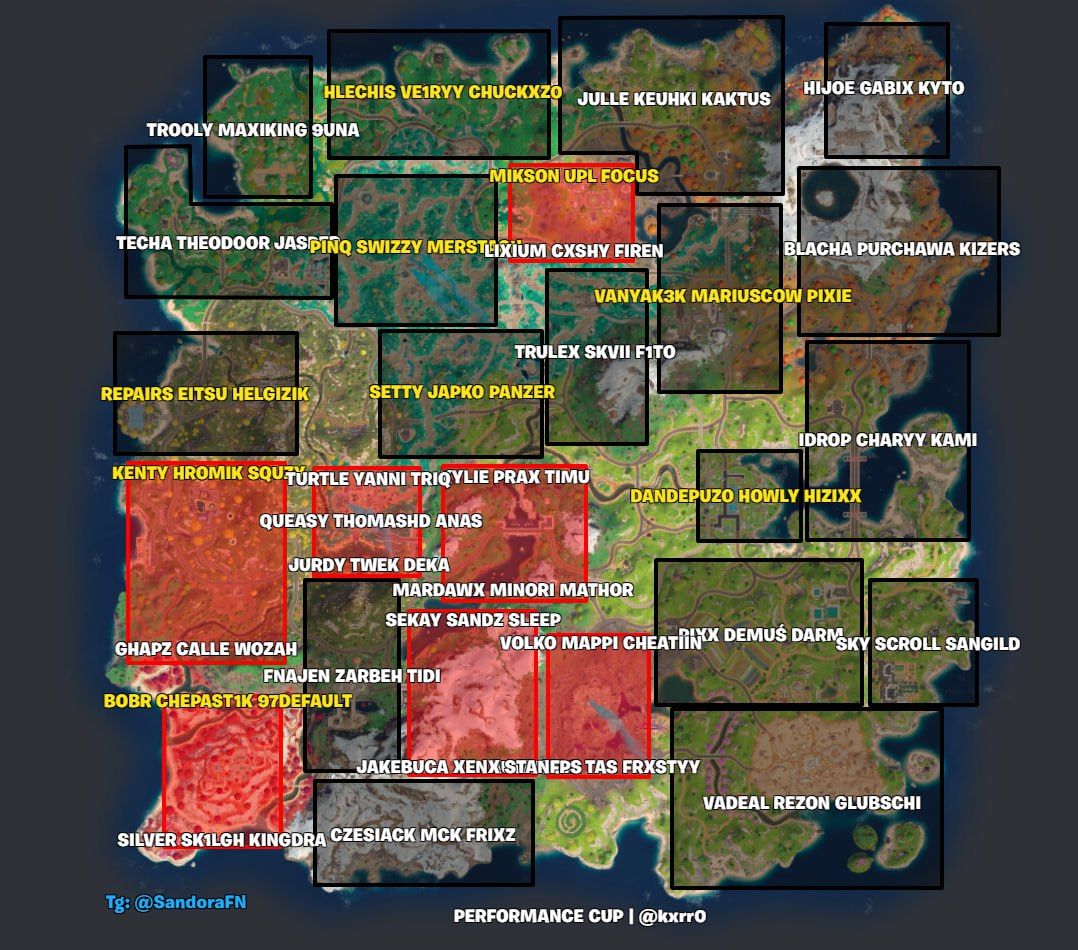 Финал Trio Performance Cup в Fortnite: карта дроп-спотов и результаты